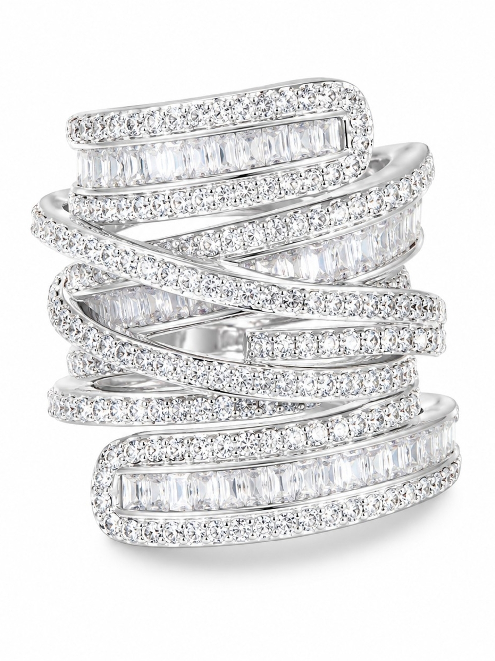 Silver CZ Baguette Spiral Wrap Statement Cocktail Ring Size 9